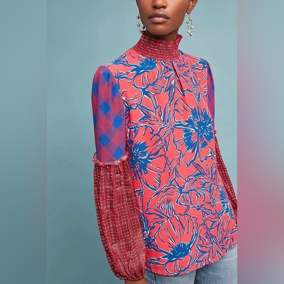 BL^NK LONDON Tops - ANTHROPOLOGIE X BL^NK LONDON Vivant Peasant Floral Viscose Blouse Size XL